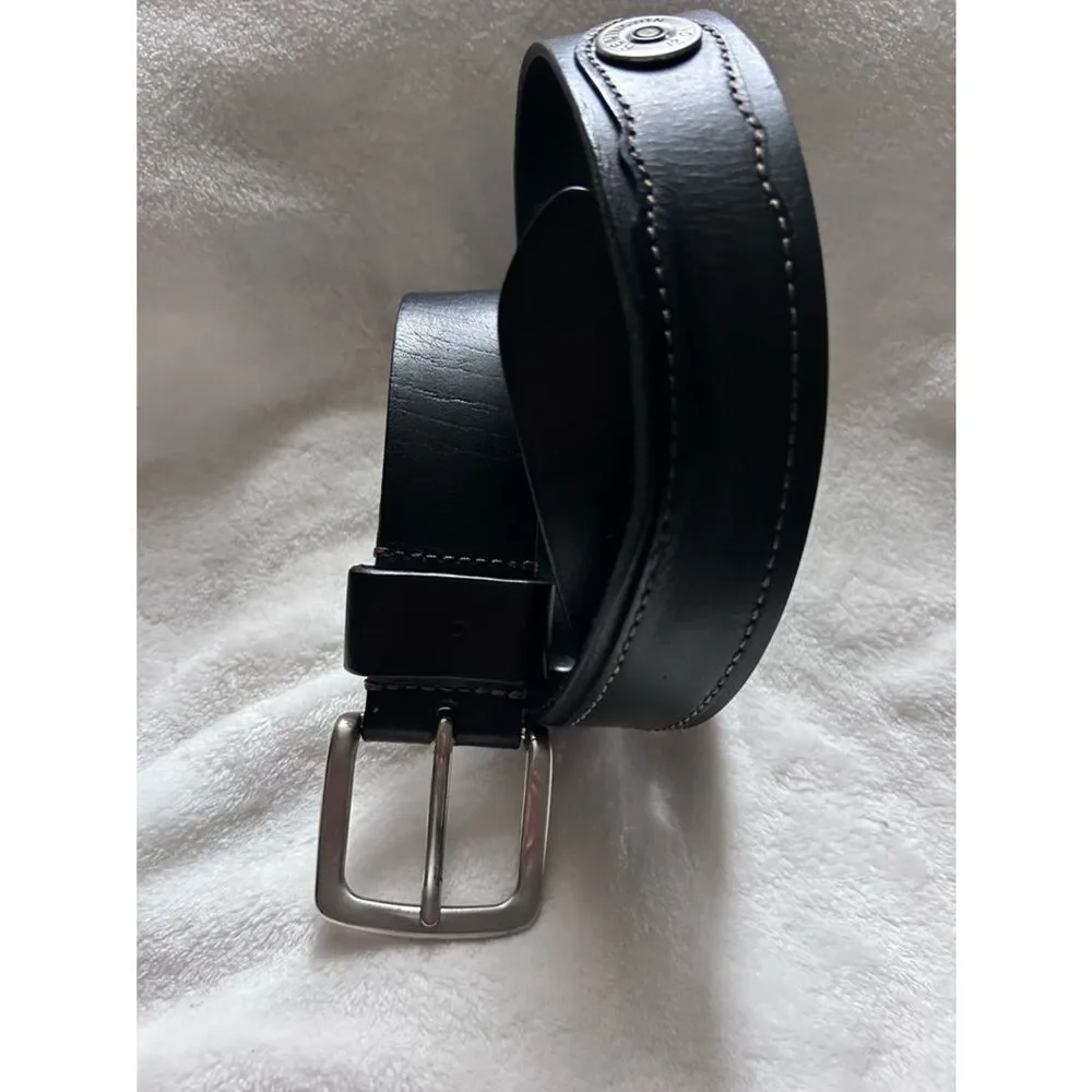 Remington 12 Gauge Shotgun Shell Black Leather Mens Belt Size 34